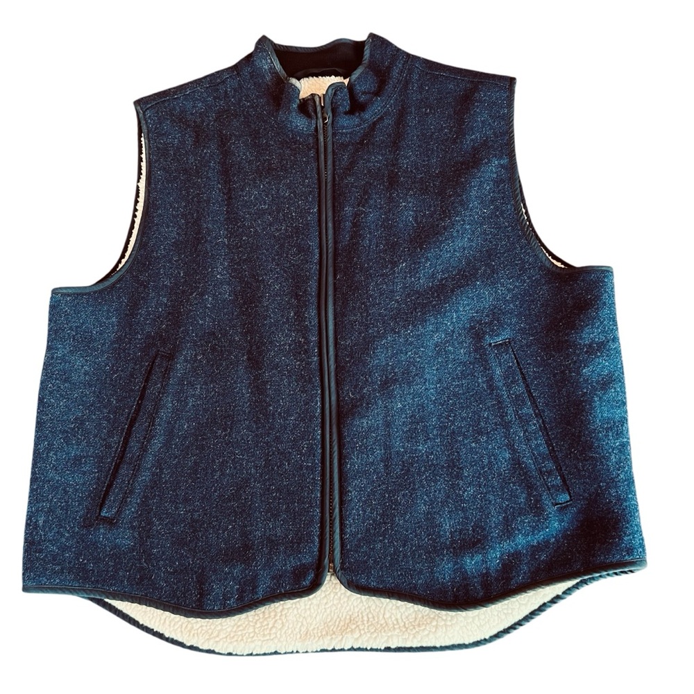 L.L. Bean Blue Wool Vest Sherpa Lined Outerwear Size XL